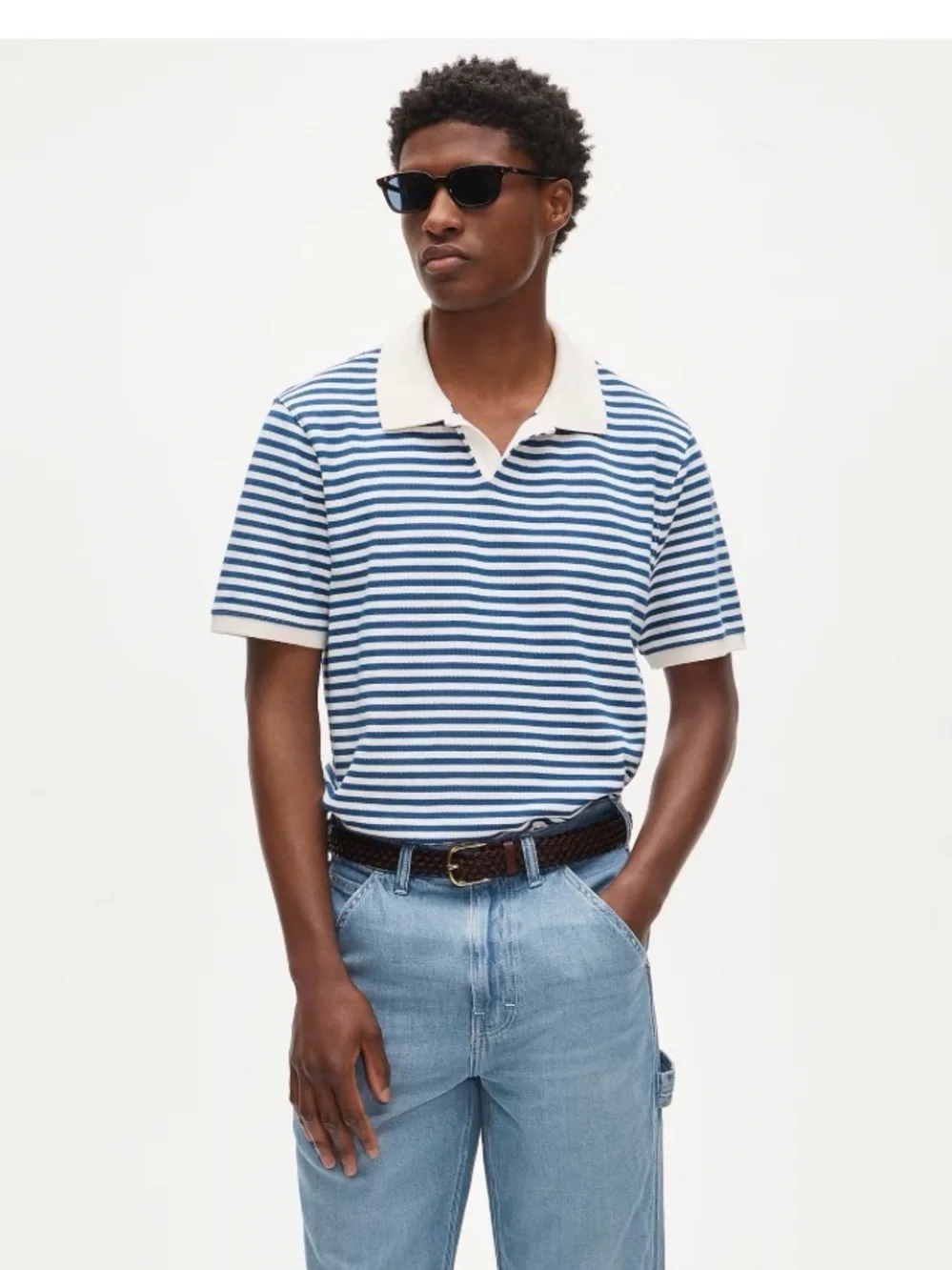 NWT J Crew Tall piqué johnny-collar polo shirt in stripe  large tall